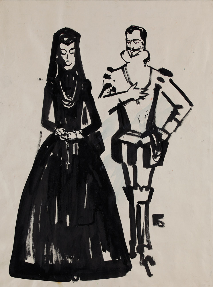 Дона Анна и дон Гуан Иллюстрация к трагедии А.С. Пушкина «Каменный гость». 1962 Бумага, тушь