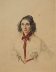 В.И. Гау. Портрет М.С. Олениной. 1836. Бристольский картон, акварель, белила, карандаш, лак.