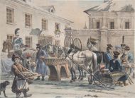 А.О. Орловский. Извозчичья биржа в С. Петербурге. 1820. Литография, акварель.