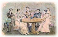 Неизвестный художник. Семья Голицыных за столом. 1830. Бумага, акварель, тушь, перо.
