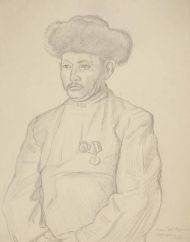 Манасчи Саякбай Каралаев. Бумага, карандаш.