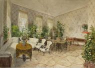 А.И. Тихобразов. Интерьер белой гостиной. Конец 1840 - начало 1850-х. Бумага, акварель, гуашь, карандаш