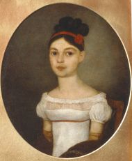 Неизвестный художник.  Портрет Е.Ф. Озеровой, урожденной Загряжской. Около 1815.  Холст, масло.  