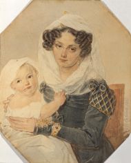 М. Н. Волконская с сыном. П.Ф. Соколов. 1826. Бумага, акварель