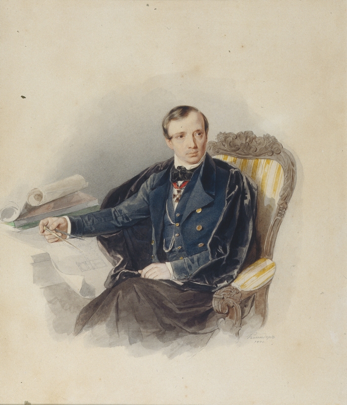 А.И. Клюндер (1802-1874) Портрет Александра Павловича Брюллова. 1798-1877. 1840. Бристольский картон, акварель, карандаш, лак А.И. Клюндер (1802-1874) Портрет Александра Павловича Брюллова. 1798-1877. 1840. Бристольский картон, акварель, карандаш, лак